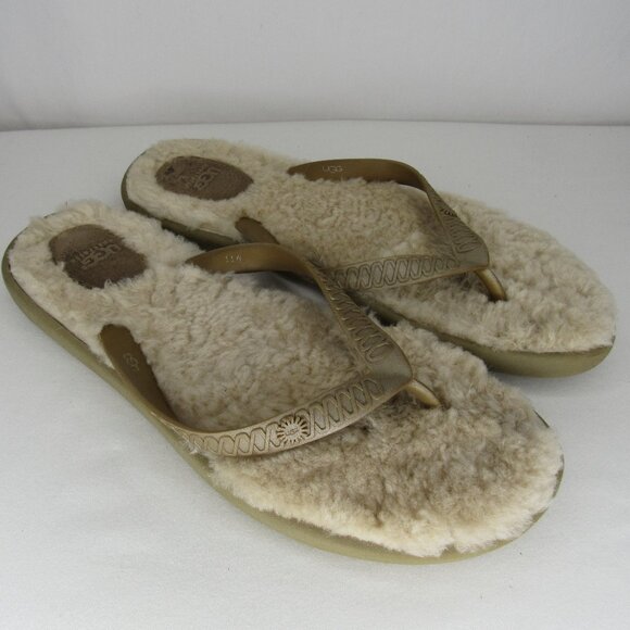 Ugg Sherpa Shearling Lined Flip Flop Sandals Women's 11 - Picture 1 of 7